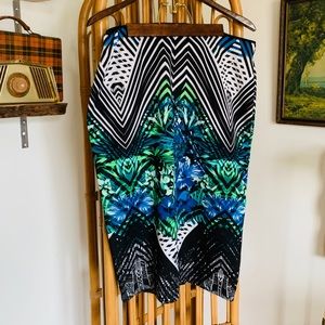 Bisou Bisou Tropical Print Pencil Skirt